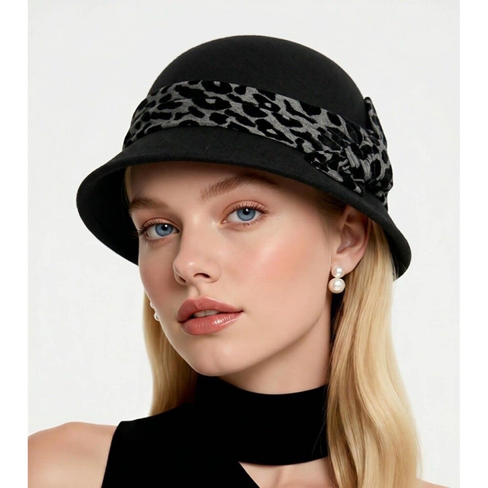 Callanan Cloche Bucket Bowler Hat Black 100% Wool Bow Bohemian City One Size - Picture 3 of 16